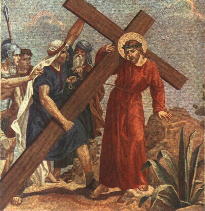 Simon af Kyréne hjælper Jesus med at bære